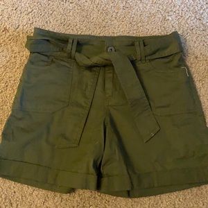 Olive Green Tie Waist Shorts
